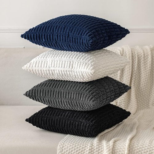 MIULEE Corduroy Lumbar Throw Pillow Covers - Soft Boho Striped Design | 20x12 Inch Dark Blue for Modern Home Decor