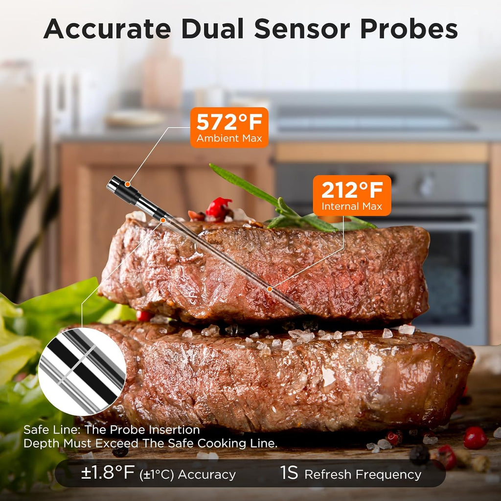 Newise Bluetooth Meat Thermometer - 800FT Wireless Range, Smart App & Rechargeable Probe | Ideal for BBQ & Grilling
