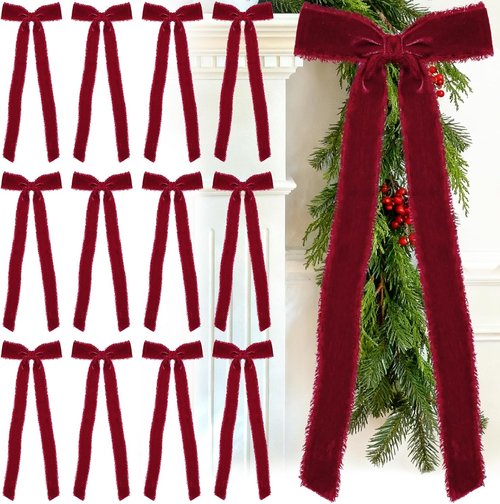 Burgundy Velvet Christmas Bows by [Brand Name] - 20 Pcs Large Pre-Tied Handmade 4.7" x 11" | Perfect for Gift Wrapping & Holiday Decor