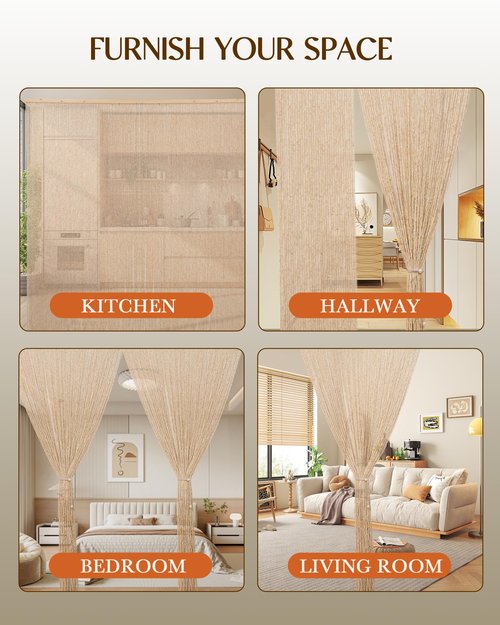 Erfolkerz 90 Strands Beaded Curtain for Doorways -35.5"x79"- Handmade Natural Beaded Curtains，Boho Doorway Wood and Bamboo Bead Curtain-As Insect Screen/Room Divider-Beige