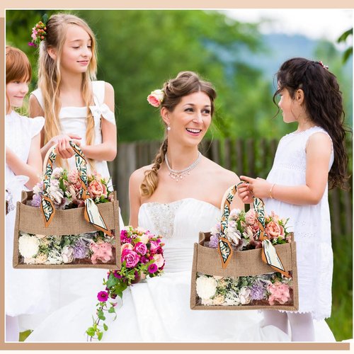 Reginary 16 Pcs Beige Trim Jute Tote Gift Bags with Clear PVC Window Natural Burlap Grocery Shopping Bag Beach Tote with Handle for Bridesmaid Wedding Travel