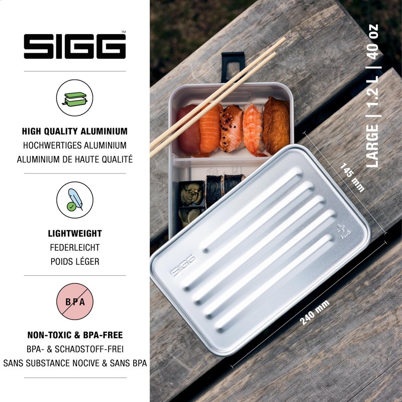 SIGG - Metal Lunch Box Plus - Food Container with Compartments - Swiss Design - Dishwasher Safe - Ultra Light - S/L