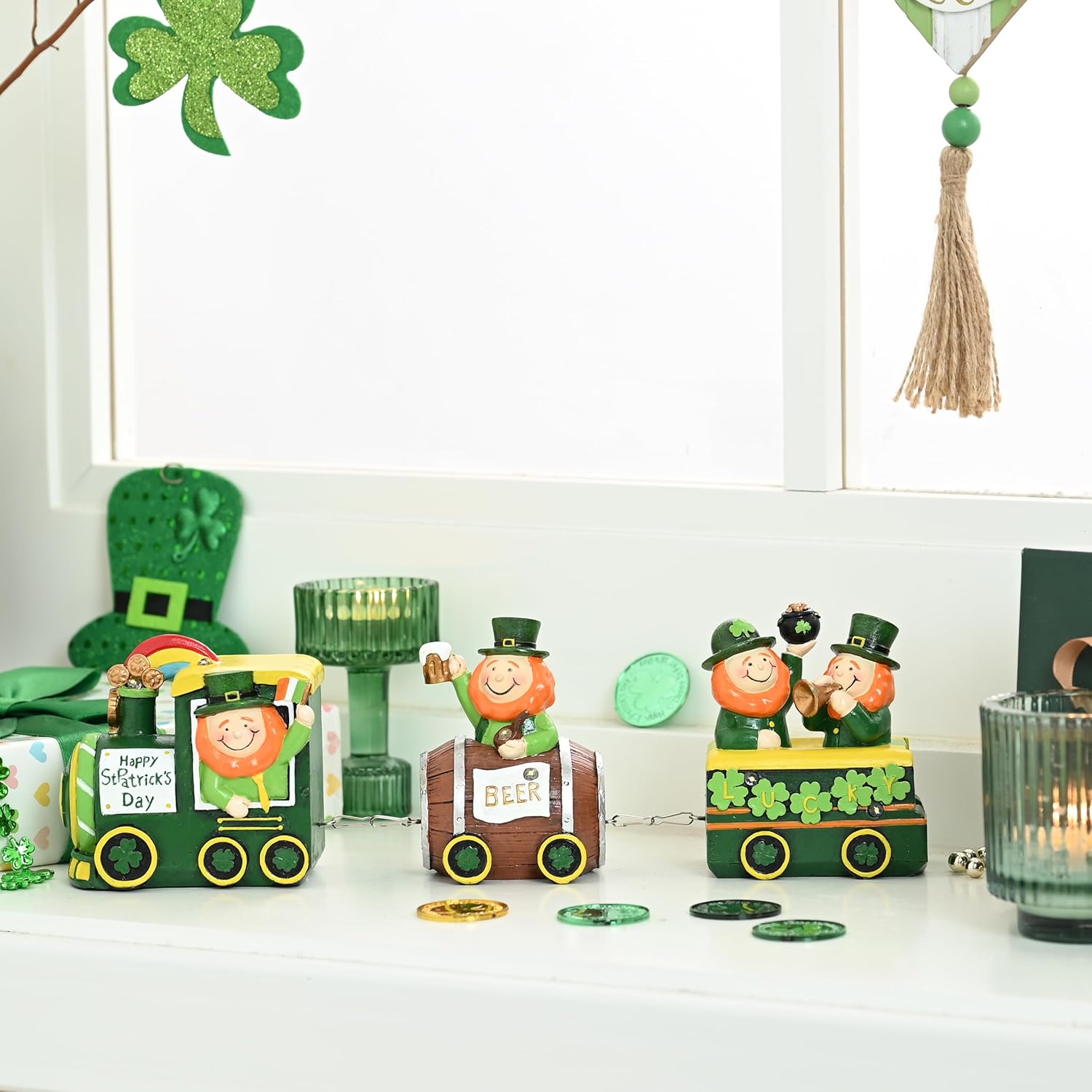 Valery Madelyn St. Patrick's Day Decorations - Lighted LED Leprechaun Train with Shamrock & Pot of Gold | Festive Table Centerpiece