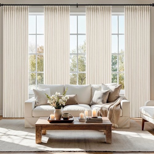 MIULEE Pinch Pleated Linen Curtains - 90-Inch Ivory Cream Semi-Sheer Drapes | 4 Panels for Living Room & Bedroom