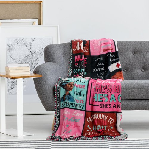Nurse Gifts for Women Throw Blanket, Inspirational Quotes Print Soft Cozy Flannel Blanket 50x60, Gifts for Black Nurses Female, Home Decor for Bed Sofa