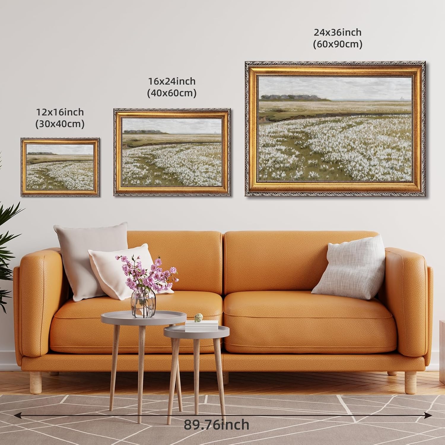 Skiennix Vintage Spring Meadow Poster - Wildflower Canvas Wall Art for Living Room | 24x36 Inch with Golden Frame