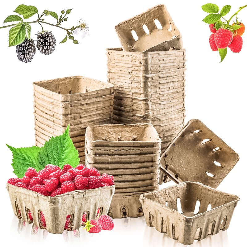 Vmiapxo 50 Pack Natural Pulp Fiber Berry Basket, Small Farmers Market Display Produce Baskets, Vented Berry Container for Strawberry Blueberry Raspberry Egg Fruit Vegetable, Grocery Store Supplies