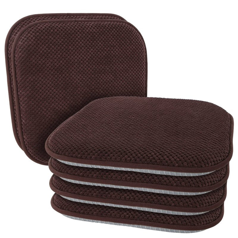 PAGGED Brown Chairs Cushions for Dining Chairs 6 Pack Non Slip Foam Kitchen Seat Cushions Washable Soft Thick Patio Pads Large Wooden Metal Tapered Chair Cushions,17" x 15"