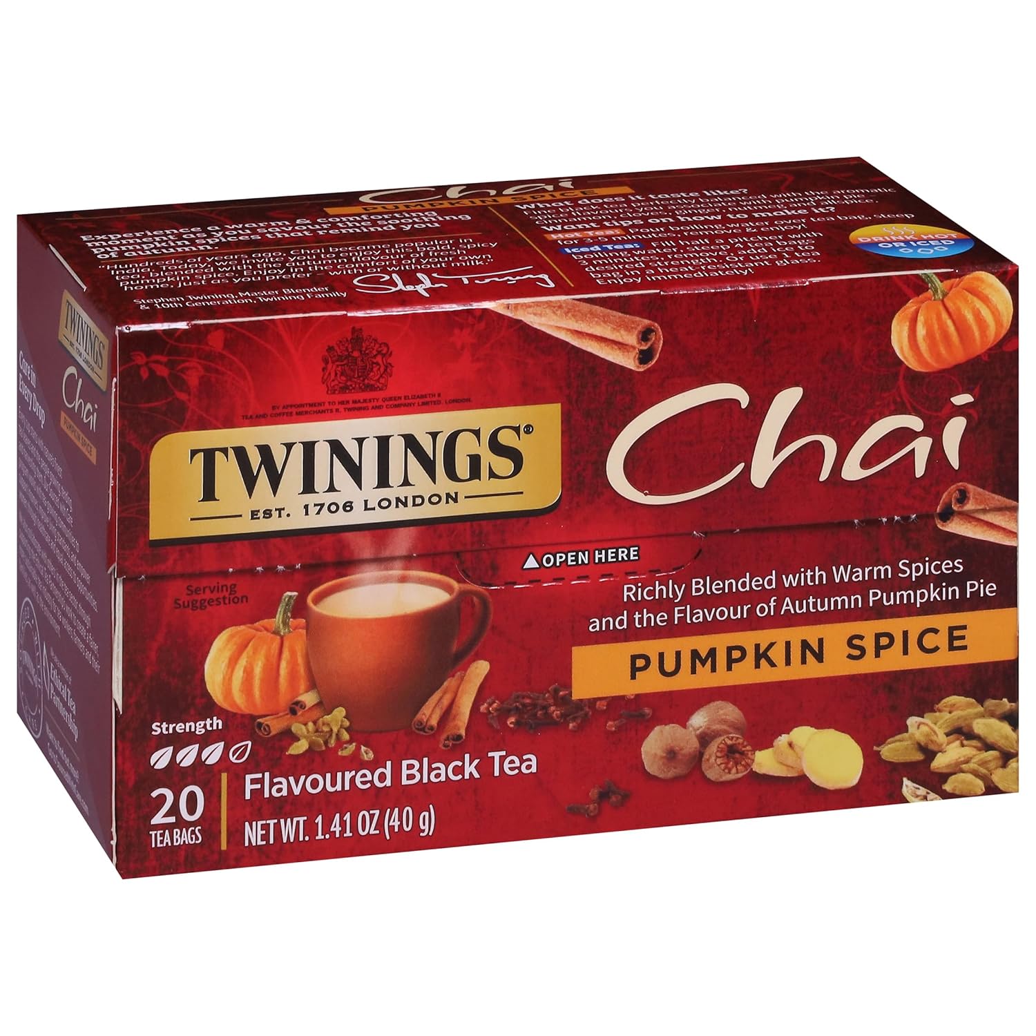 Twinings Pumpkin Spice Chai Black Tea - Warm & Aromatic, 20 Individually Wrapped Bags (Pack of 6)