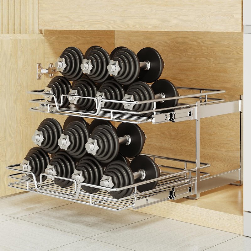 QUYUWU 2-Tier Kitchen Cabinet Pull Out Shelf and Drawer Organizer Slide Out Pantry Storaqe Basket in Multiple Sizes (10.7x 21 D)