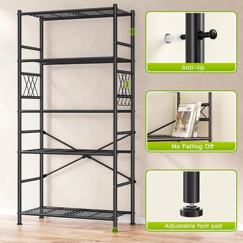Metal Shelving Units - 5-Tier Wire Storage Rack with Hooks & Adjustable Feet | 12"D x 30"W x 72"H