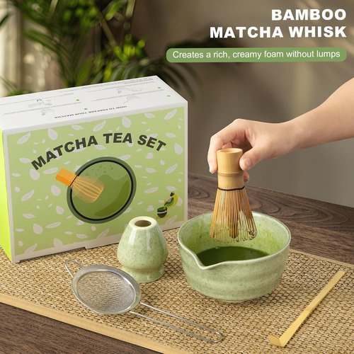 Dayacoco Matcha Whisk Set - Complete 5-Piece Ceramic Kit with Bowl, Whisk, Scoop & Sifter | Perfect Gift for Matcha Lovers (Green)