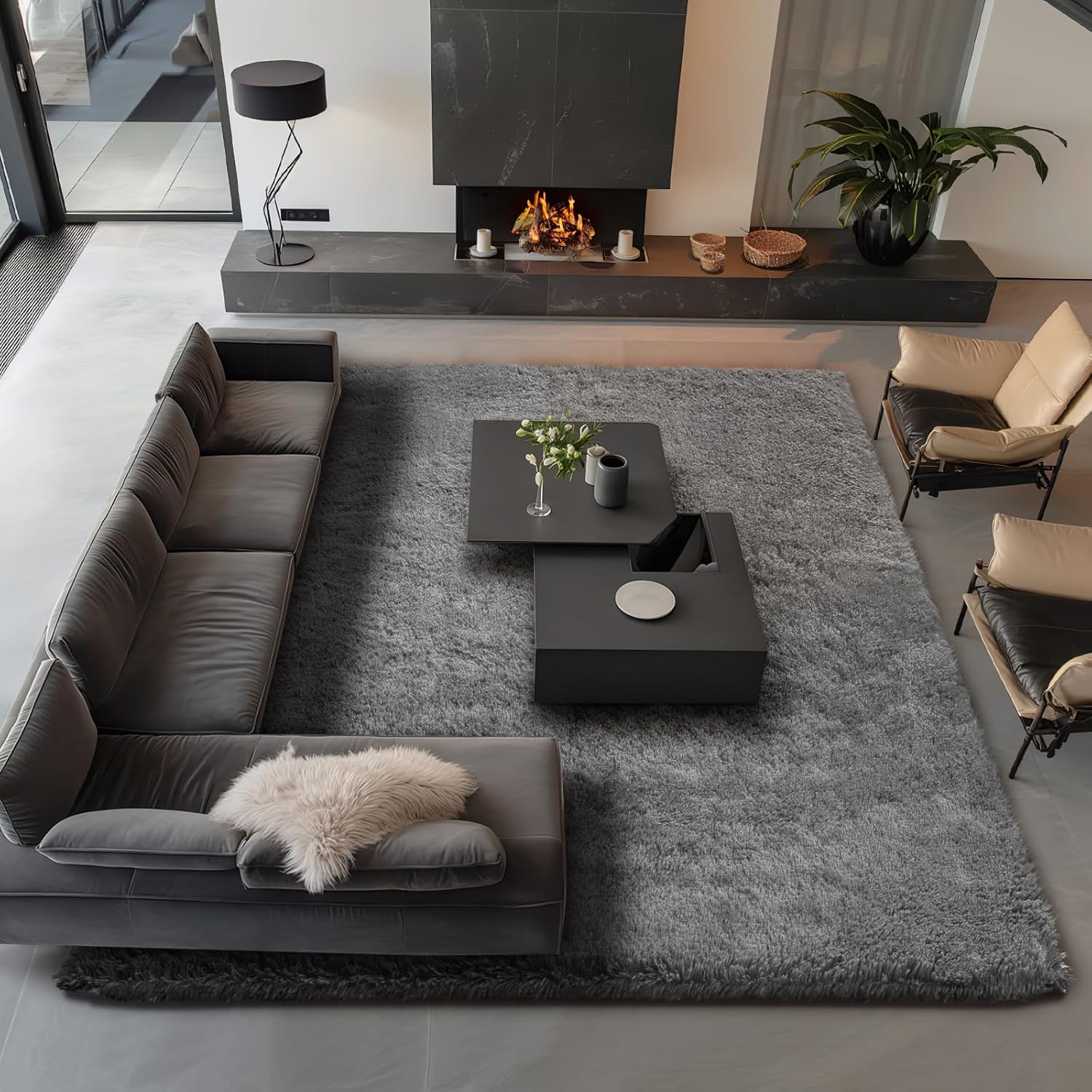 Ophanie Area Rugs - Large 9x12 Grey Shag Carpet | Soft, Thick Indoor Rug for Living Room & Nursery Decor