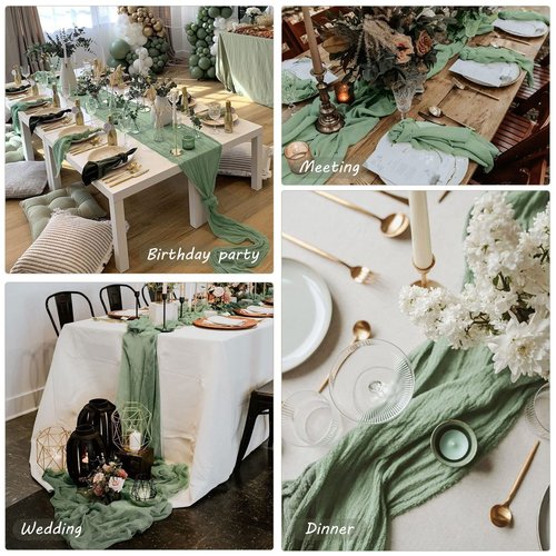 12 Pack 13Ft Cheesecloth Table Runner 35x157 Inch Boho Gauze Table Runner Cheese Cloth Long Rustic Table Runners for Wedding Bridal Shower Birthday Party Table Decor (Dusty Sage Green)