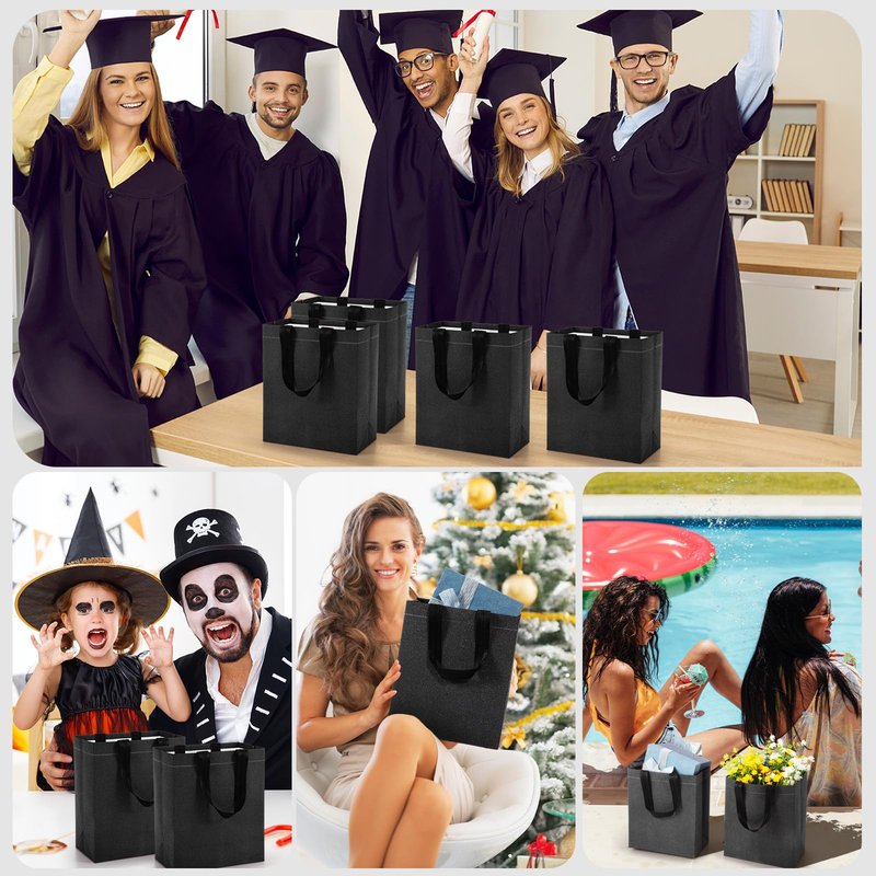 Eccliy 80 Pcs Reusable Gift Bags Set Glossy Grocery Gift Tote with Handle for Wedding, Mothers Day, Spring Event, Graduation(10 x 8 x 4.7 Inch,Dark Grey)