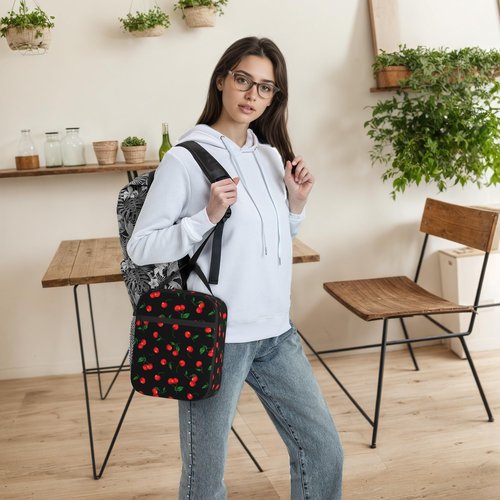 UEQIKI Cherry Insulated Lunch Bag for Women & Men, Reusable Leak-Proof Lunch Box with Cooler Compartment, Lunch Tote for Adults Work Travel Picnic Durable & Washable