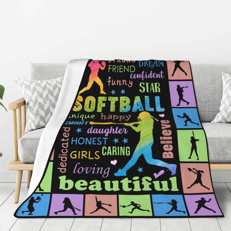 Softball Gifts for Girls, Softball Blanket 60''x80'', Girls Softballs Gifts, Birthday Softballs Gift for Teen Girl Blanket Soft Cozy Flannel Throw Blankets Gift for Sport Lovers Home Decor