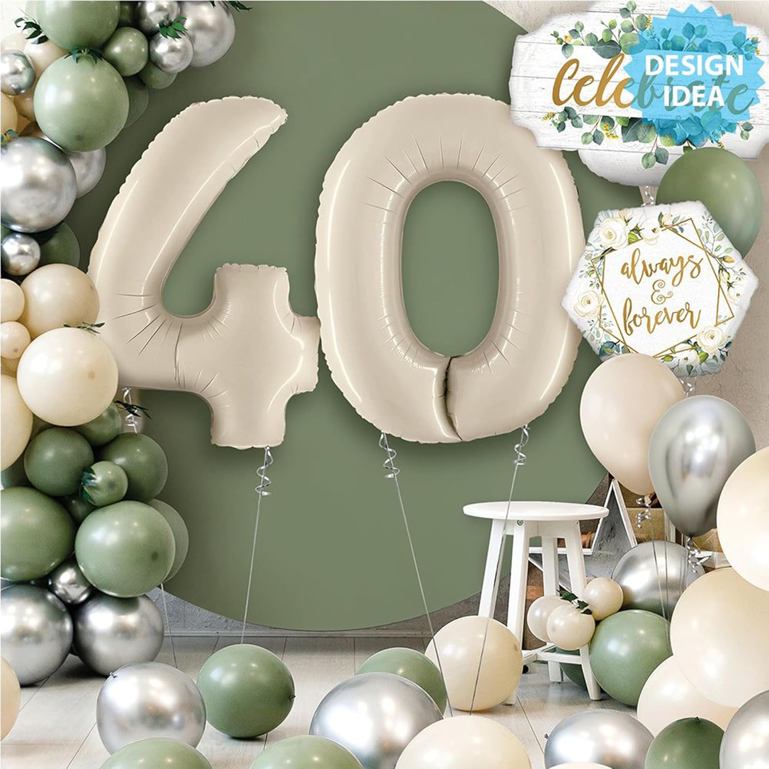 Skiennix 40-Inch Cream White Number Balloons | Foil Mylar 0-9 for Birthdays & Anniversaries