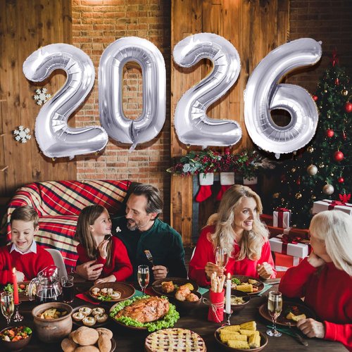 GOER 42 Inch Silver Foil Number Balloons - Perfect for 2026 New Year’s Eve & Graduation Celebrations
