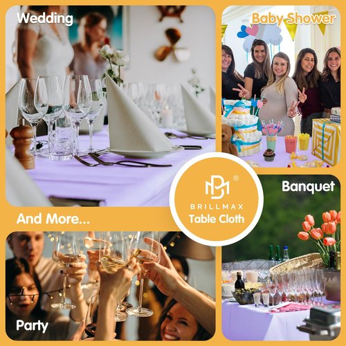 BRILLMAX 10 Pack Lavender Tablecloths 70 x 120 Inch for 6ft & 8ft Rectangle Tables - 150 GSM Polyester Fabric, Universal Fit, Water, Stain & Wrinkle Resistant Cloth Cover for Wedding Banquet Dining