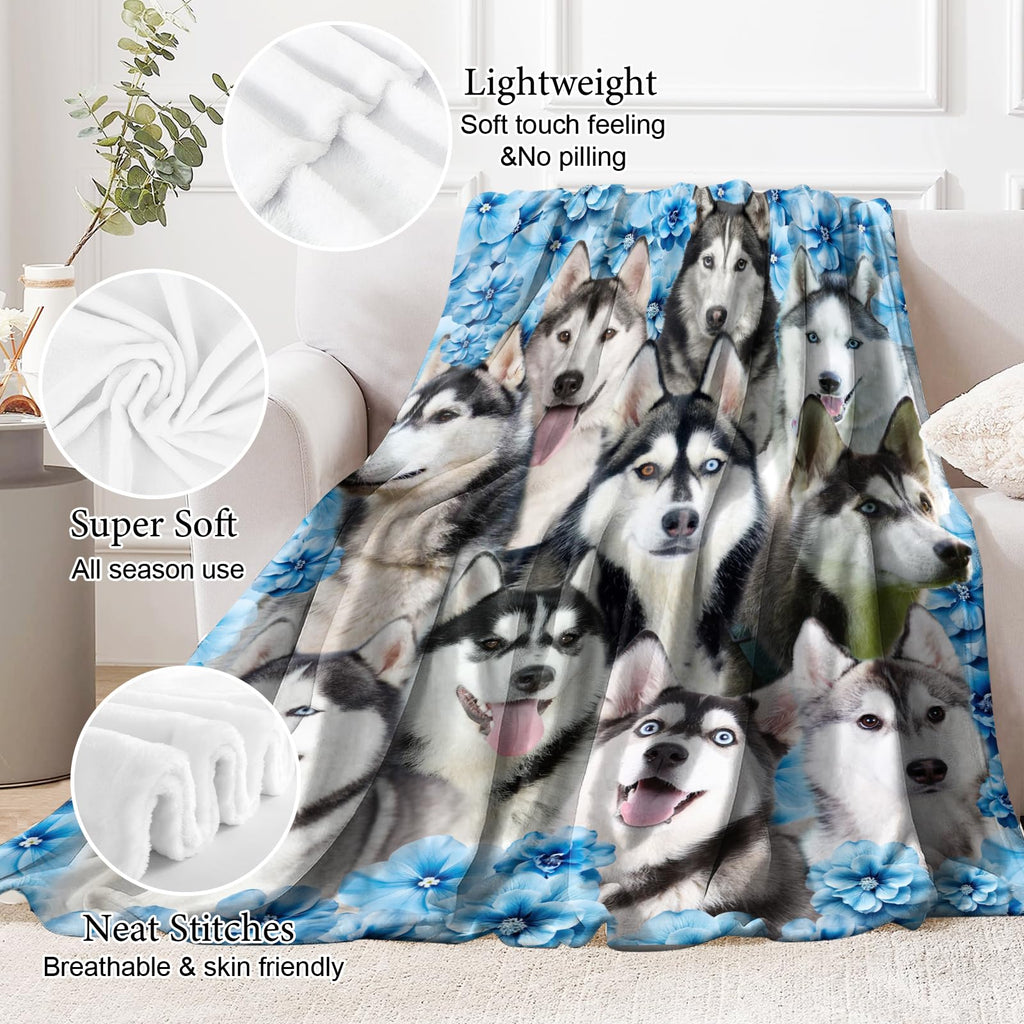 Siberian Husky Dog Throw Blanket,Siberian Husky Gifts for Dog Lovers,Soft Flannel Blanket Throw,Gift for Women Kid Girls Halloween Christmas 40"x50"