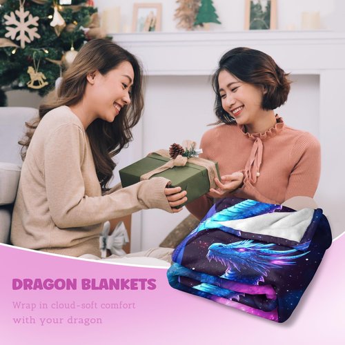 Dragon Throw Blanket for Adult Women Men,Gifts for Girls Boys Kids Teen,Lightweight Soft Cozy Flannel for Birthday Room Bed Sofa-(Blue Purple-Gragon, 80"x60" for Adult)