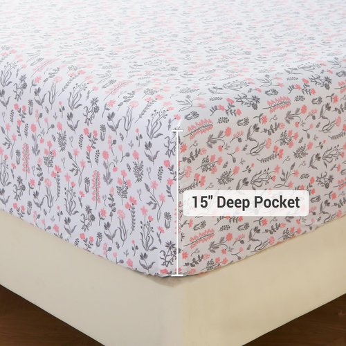 Viviland Floral Queen Sheet Set - 4 Piece Vintage Cute Red Flower Patterned Bed Sheets - Soft, Breathable Microfiber Sheets with Deep Pocket, Non-Slip Fitted Sheets & Pillowcases