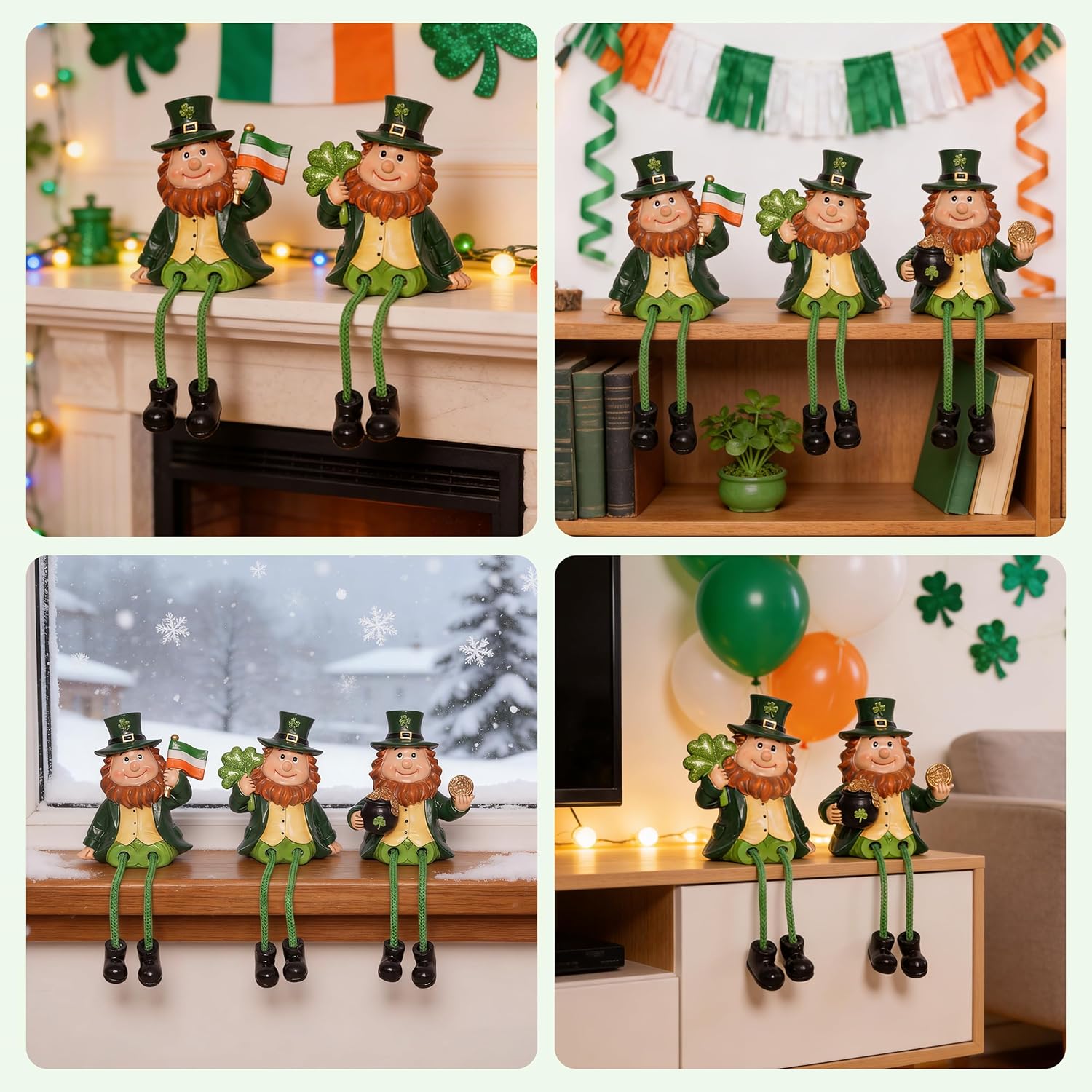 Skiennix St. Patrick's Day Gnome Figurine - Lucky Shamrock & Gold Coins | Resin Home Decor Statue