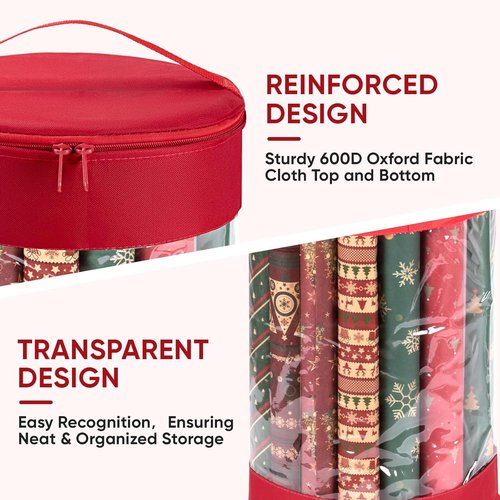 BALEINE Christmas Wrapping Paper Organizer - Durable 600D Oxford Fabric | Clear PVC Storage for 18-25 Rolls