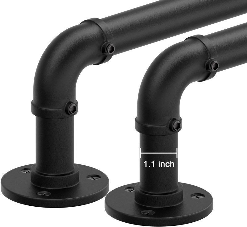 Qouara Curtain Rods for Windows 66 to 120, Black Adjustable Curtain Rods 2 Pack, Wrap Around Blackout Curtains Rod, Heavy Duty Industrial Curtains Rod, 1 Inch Indoor/Outdoor Drapery Pole 66-120"
