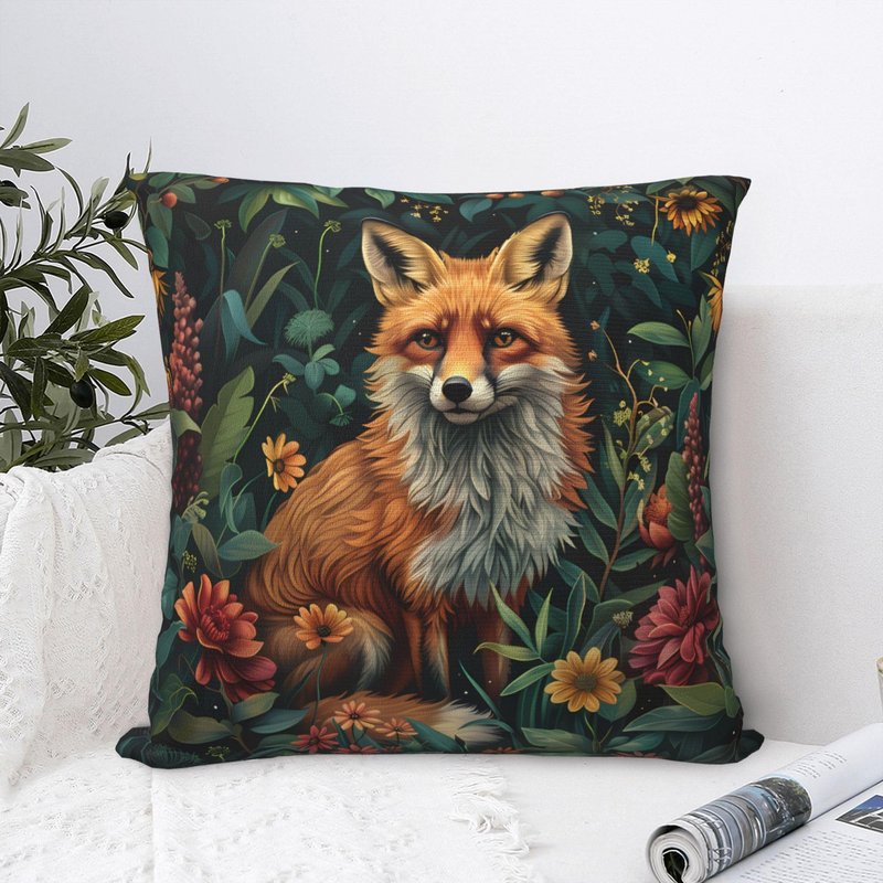 Ideeze William Morris Forest Animals Fox Throw Pillow Covers Soft Decorative Throw Pillowcases Cushion Case Square for Home Decor Bed Couch Car Living Room 18x18 Inch