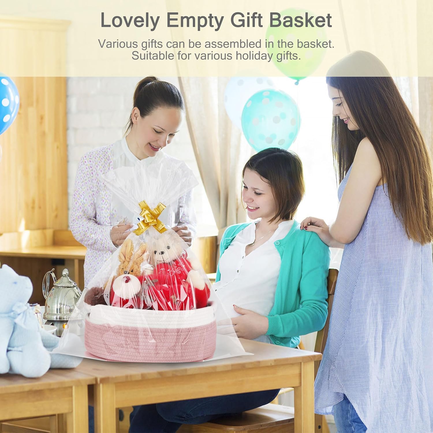 Skiennix Small Woven Basket - Versatile Gift Basket for Kids & Pets | Dusty Pink, 13” x 9” x 5.5”