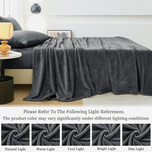 HCORA Fleece Queen Sheet Set, Luxury Soft Faux Fur Bed Sheets, Fluffy Plush Velvet Sheets Fuzzy Bedding Sheets for Fall and Winter, Cozy Warm, No Shedding, 4PC, Dark Grey