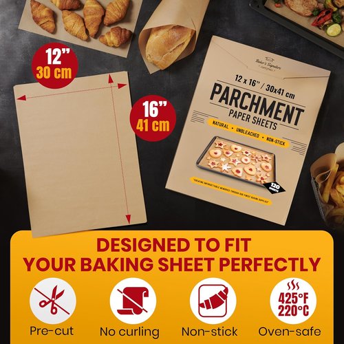 Baker's Signature Stainless Steel Baking Sheet Set - 3 Pieces with 120 Pcs Parchment Paper | Non-Toxic, Silicone Coated, Unbleached
