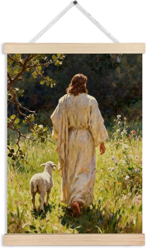 MKIJUHB Jesus Leaves the 99 Sheep Wall Art - Framed Canvas Print for Home & Church Decor | 12x16 Inch