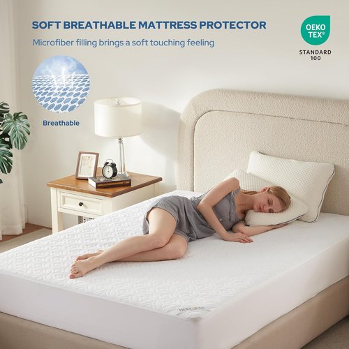 BEDLORE Waterproof Mattress Protector - Soft Breathable Full Size Pad for Deep Pocket Beds (White)