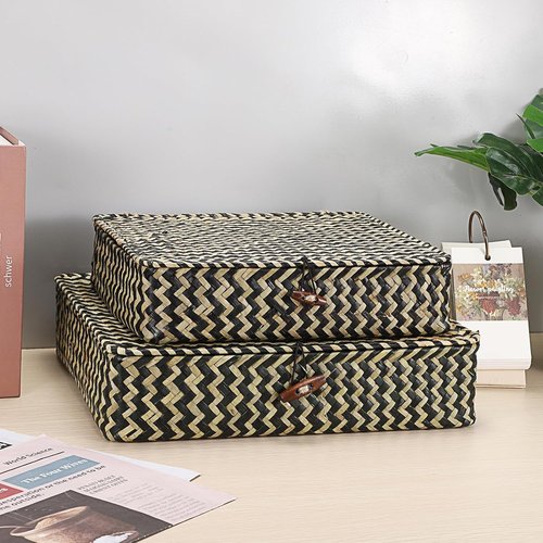 Hipiwe Woven Storage Baskets - Natural Seagrass Bins with Lids | Set of 2 for Stylish Home Decor