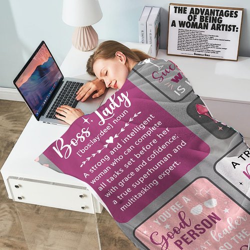 Nahjiiem Boss Lady Throw Blanket, Best Bosses Day Birthday Gift for Women, for Bosses Female, Supervisor Manager Gifts for Women, Boss Lady Appreciation Day Gift Blanket 50"×60"
