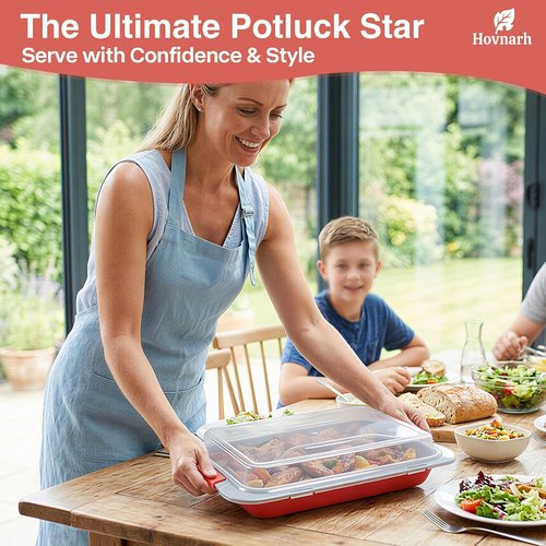 9x13 Nonstick Baking Pan with Lid - Heavy Duty, Deep Cake Pan for RV & Convection Oven | Coral Red