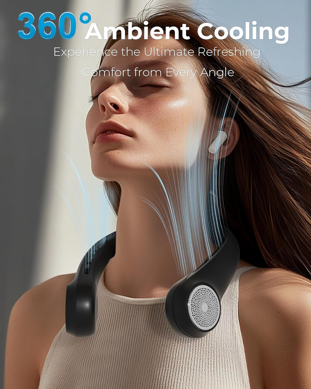 Skiennix Portable Neck Fan - 360° Cooling with LED Display, 4000mAh Battery, 3-Speed Adjustment | Ideal for Travel & Outdoor Use