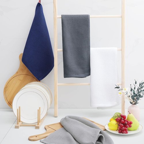 Homaxy Kitchen Dish Towels - 100% Cotton Waffle Weave, Ultra Soft & Absorbent, 13 x 28 Inches, 4-Pack, Light Gray