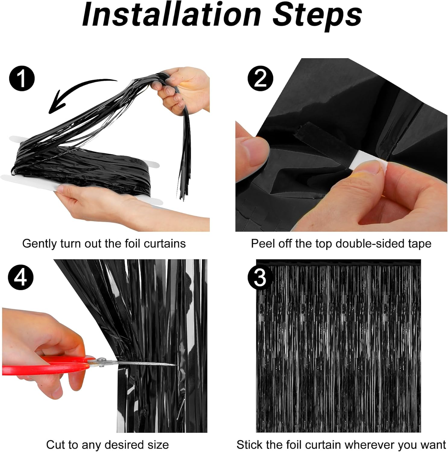 Regine Switzerland Graduation Party Decorations - 2 Pack Black Backdrop with Metallic Fringe | 3.28 FT x 7.05 FT