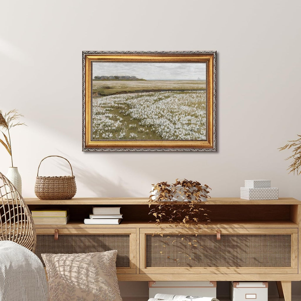 Skiennix Vintage Spring Meadow Poster - Wildflower Canvas Wall Art for Living Room | 24x36 Inch with Golden Frame