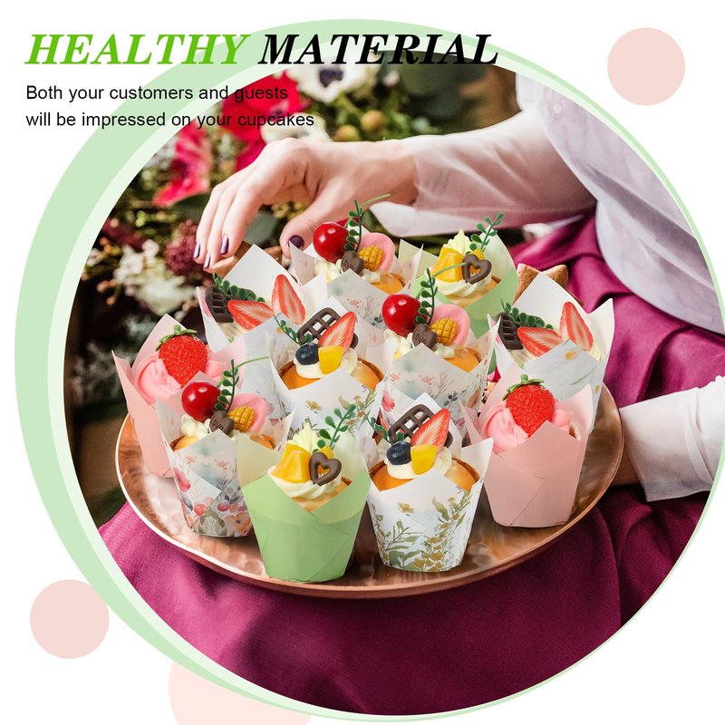 Havawish 500 Counts Wildflower Tulip Cupcake Liners Witch Birthday Party Muffin Cupcake Baking Liners Wildflower Grease Proof Cake Liner Holders for Witch Wedding Birthday Party