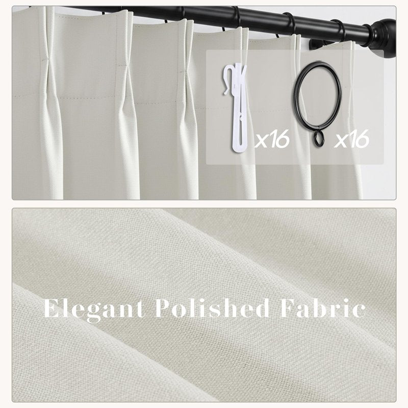 SHINELAND 108 Inch Curtains Long,Pinch Pleated Curtains Blackout Linen Black Out Extra Long Curtain for Living Room Drapes 108 Inches Long 2 Panels,Cream