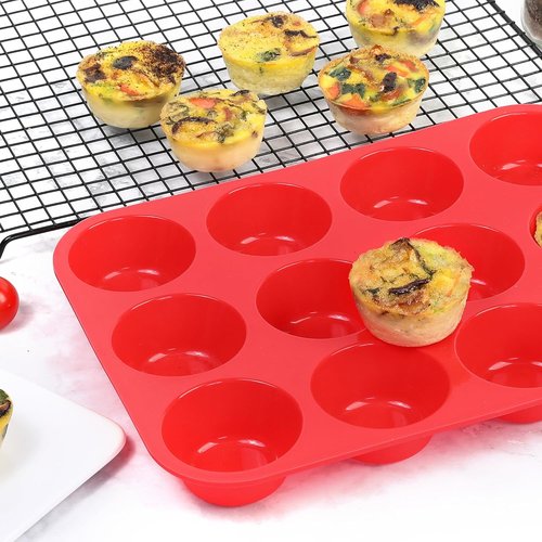 CAKETIME Silicone Muffin Pan - 12-Cup Nonstick Baking Tray Set | Food Grade Silicone, 3 Pack