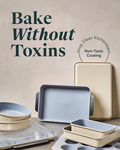 Caraway Nonstick Baking Pan Set - 2x 9" x 6.5" & 1x 9" x 13" - Non-Toxic, PTFE & PFOA Free - Deep Ceramic for Casseroles & Lasagna - Cream
