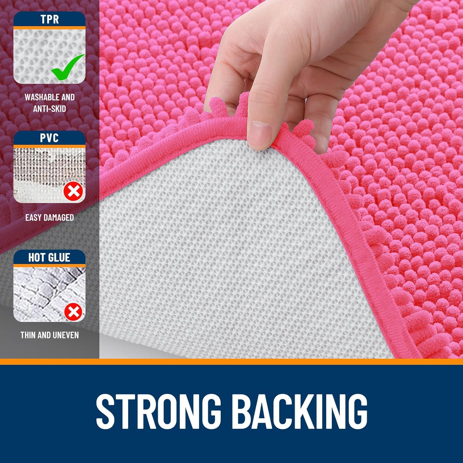 OLANLY Large Bath Rugs - Extra Soft Chenille with Quick-Dry Rubber Backing | 40x32, Hot Pink