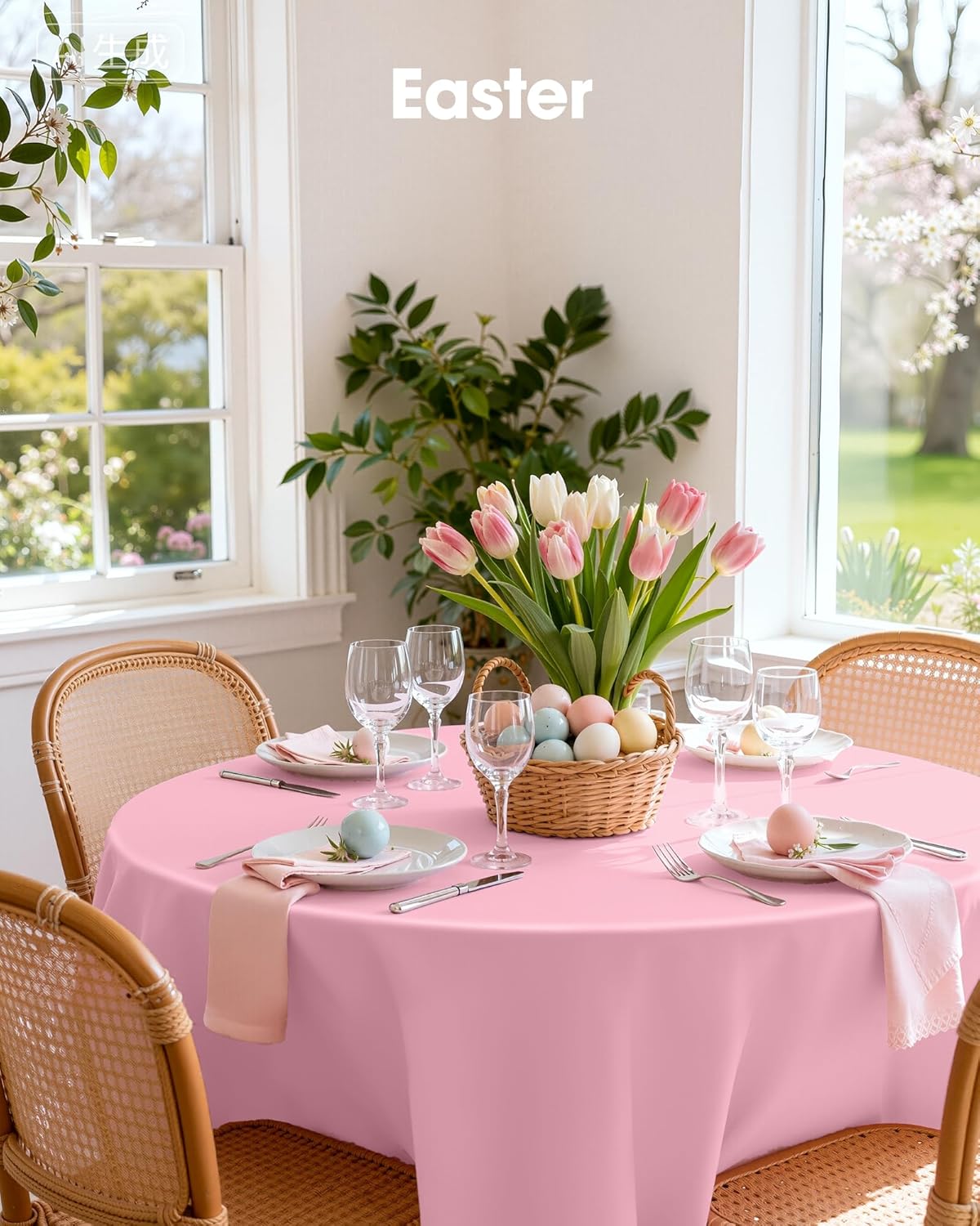 Pureegg Disposable Plastic Table Cloths - 84'' Round, Leakproof & Sturdy, Pink | 8 Pack for Easter & Mother's Day