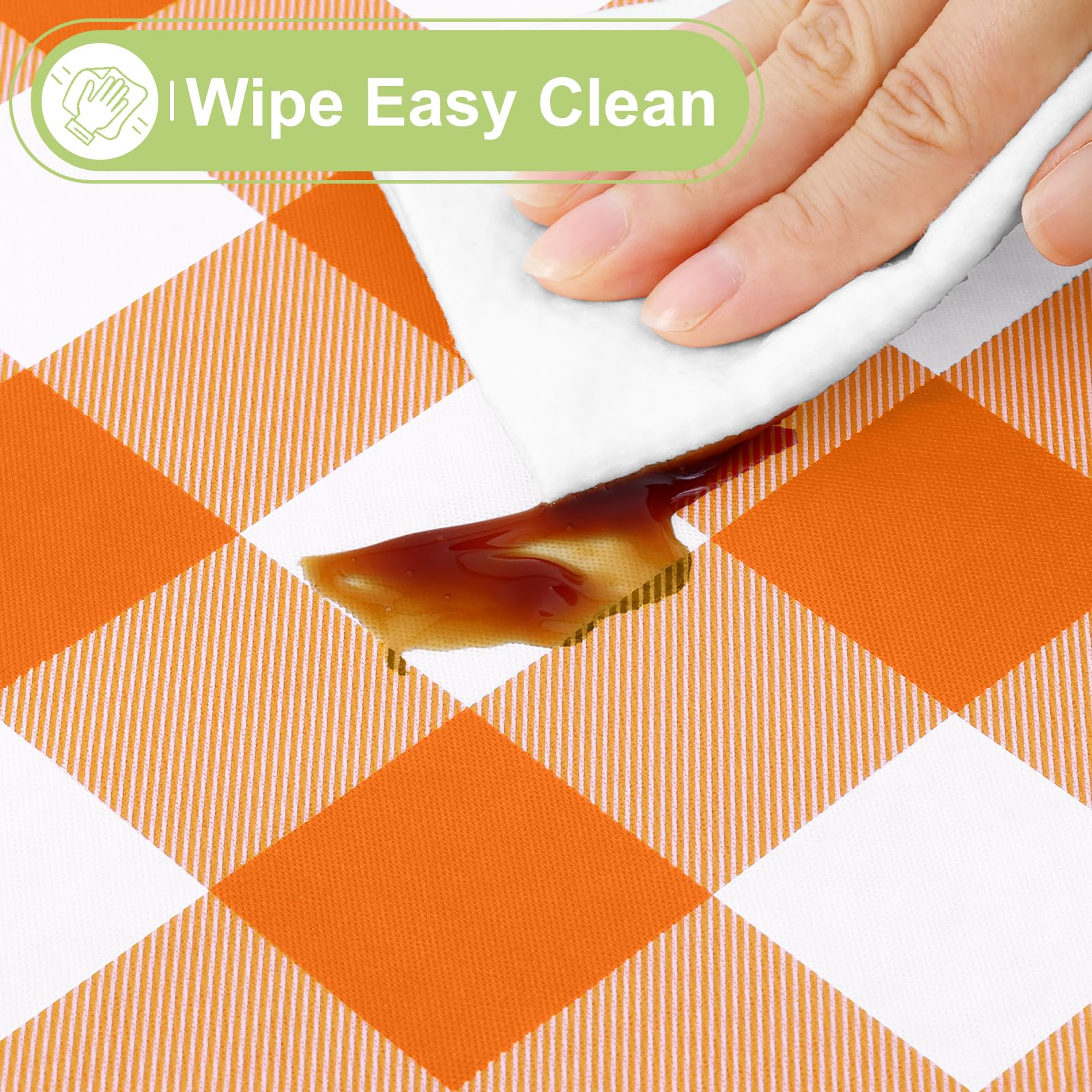 Smiry Rectangle Table Cloth, Waterproof Vinyl Tablecloth with Flannel Backing, Wipeable Buffalo Plaid Table Cover for Dining, Indoor and Outdoor (Orange & White, 60"x120")